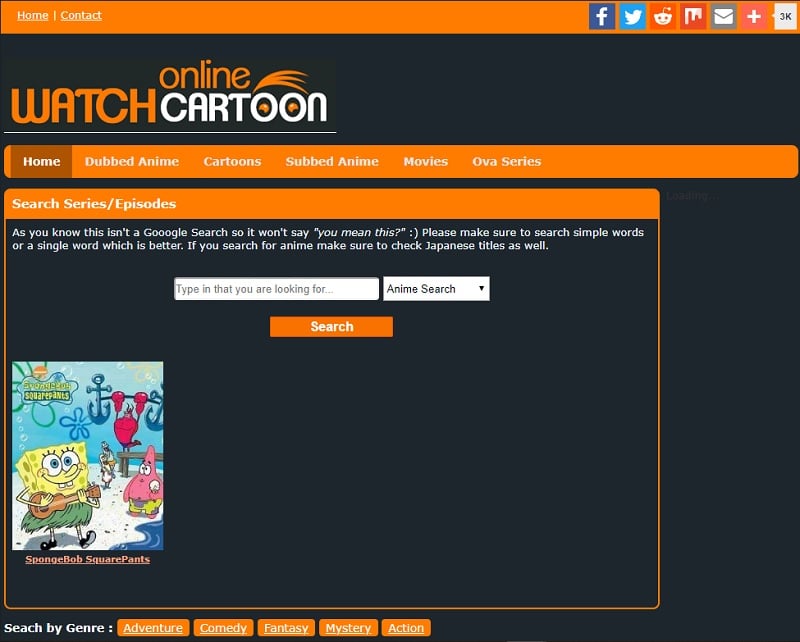 watch cartoon homepage