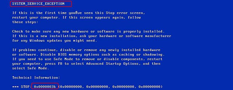 blue screen error code 0x0000003b