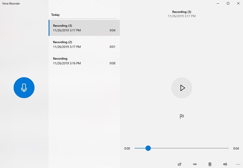 Windows Voice Recorder-Schnittstelle