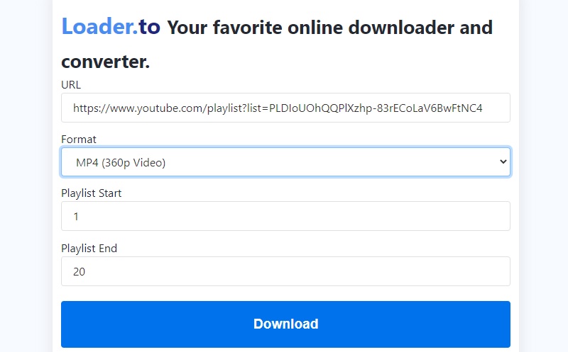 download youtube playlist loadr