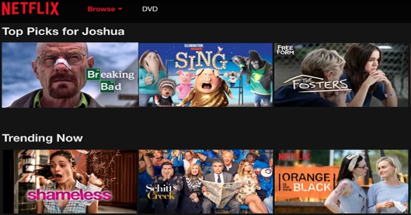 Interfaz principal de Netflix