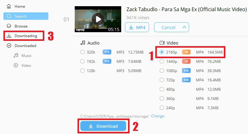 download 4k video from youtube vk step3