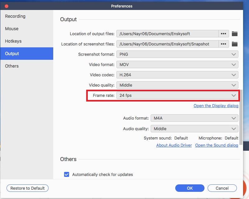 configurer la caméra
