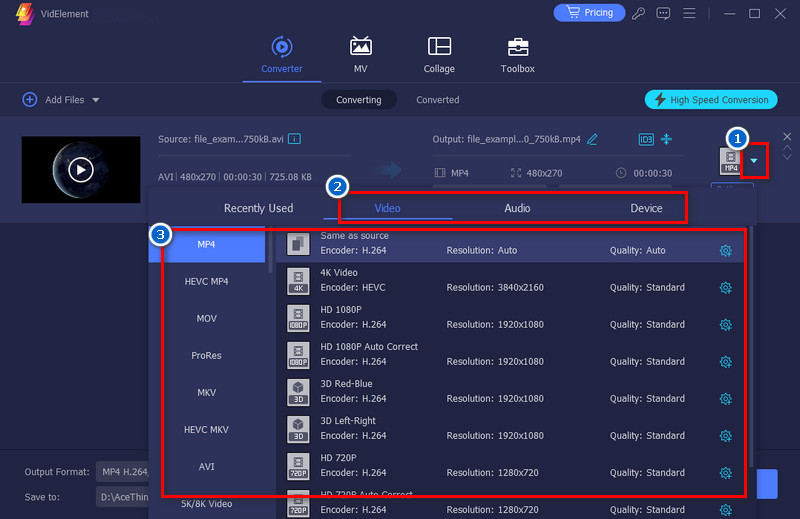 choose output format