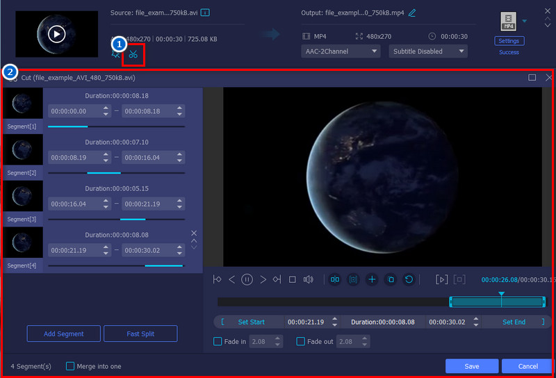 trim and split the video