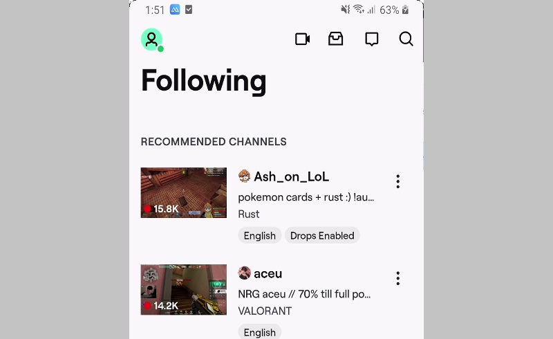 twitch android interface
