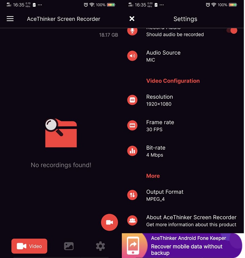 acethinker screen recorder main interface