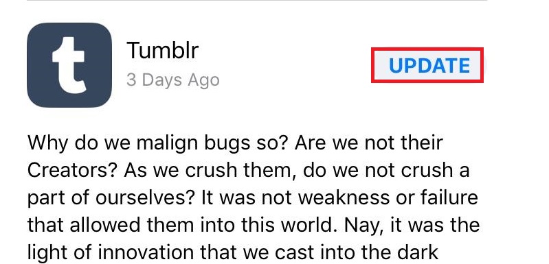 tumblr not working update app