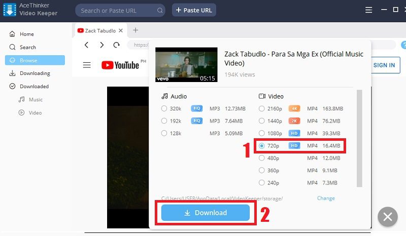 download youtube 720p vk step3