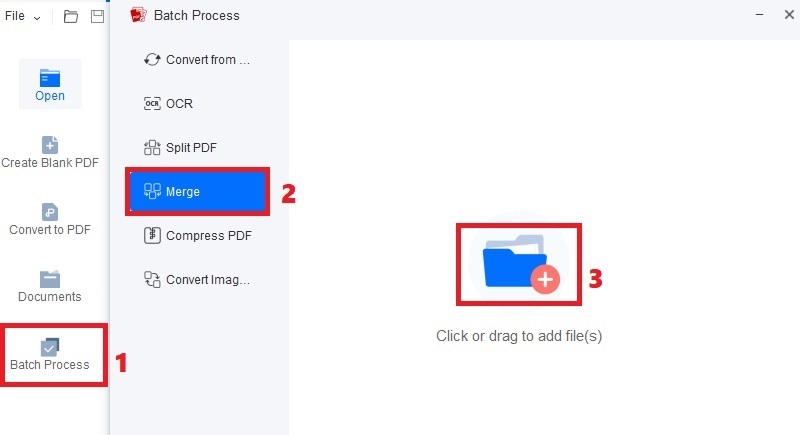 click batch process and merge, add files