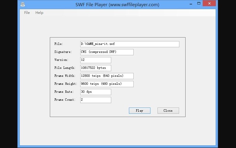 abrir archivo swf interfase del reproductor de archivos swf