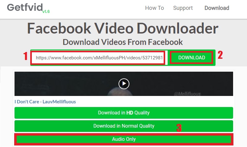 extraer audio del proceso de descarga de getfvid de video de Facebook
