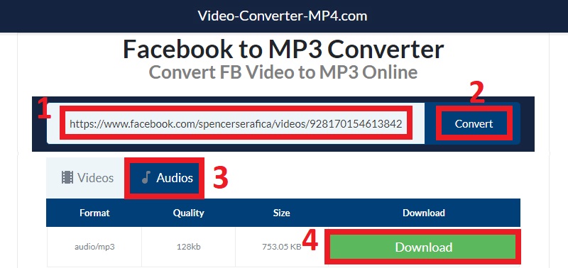 extraer audio del proceso de descarga de video vcmp4 de Facebook