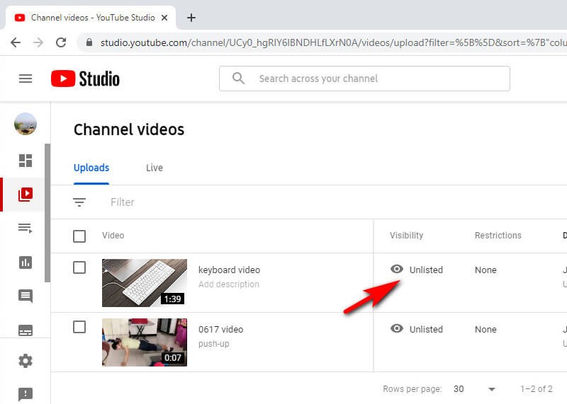 find unlisted video in youtube no- ink