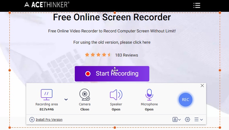 acethinker free online screen recorder main interface