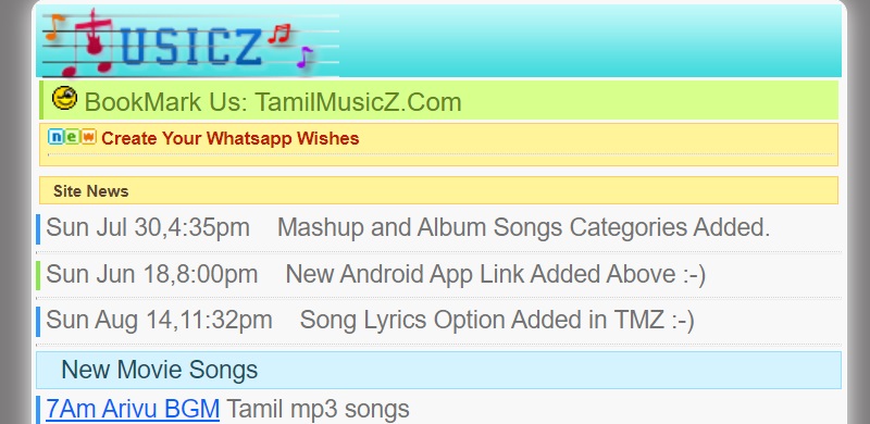 sites to download tamil songs tamilmusicz interface