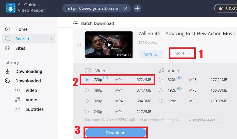 choose the movie download quality format