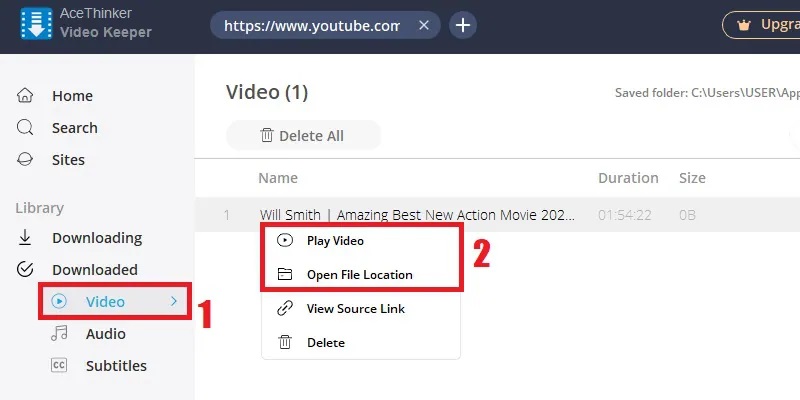 play or locate the downloaded mp4 movie on Aqua Clip
