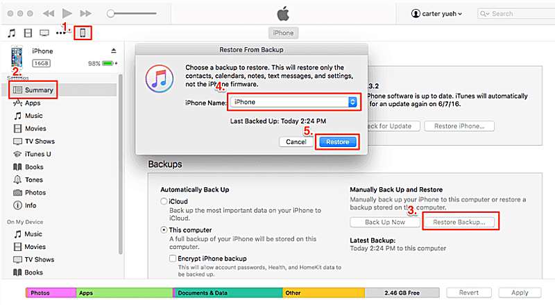 iphone call history recover with itunes