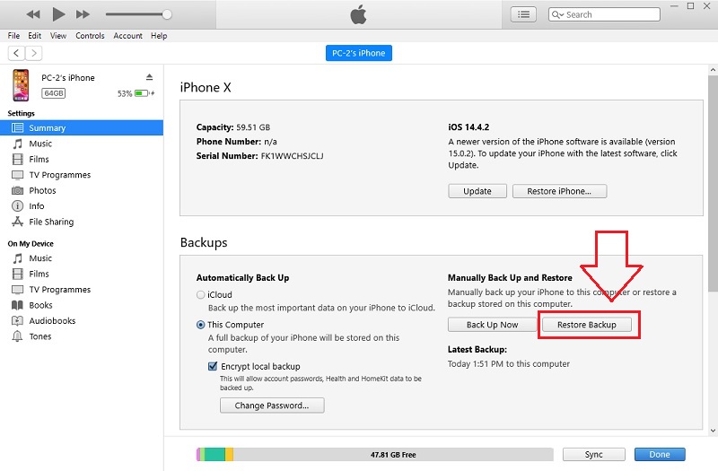 recover deleted kik messages on iphone via itunes backup step 3