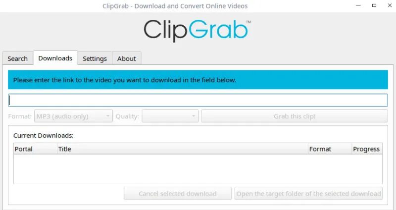 interfaz clipgrab del descargador de video mp4