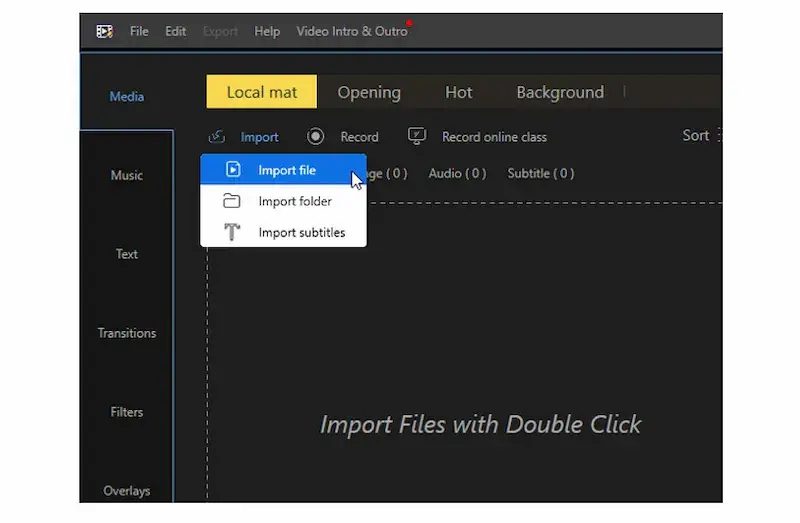video editor import option