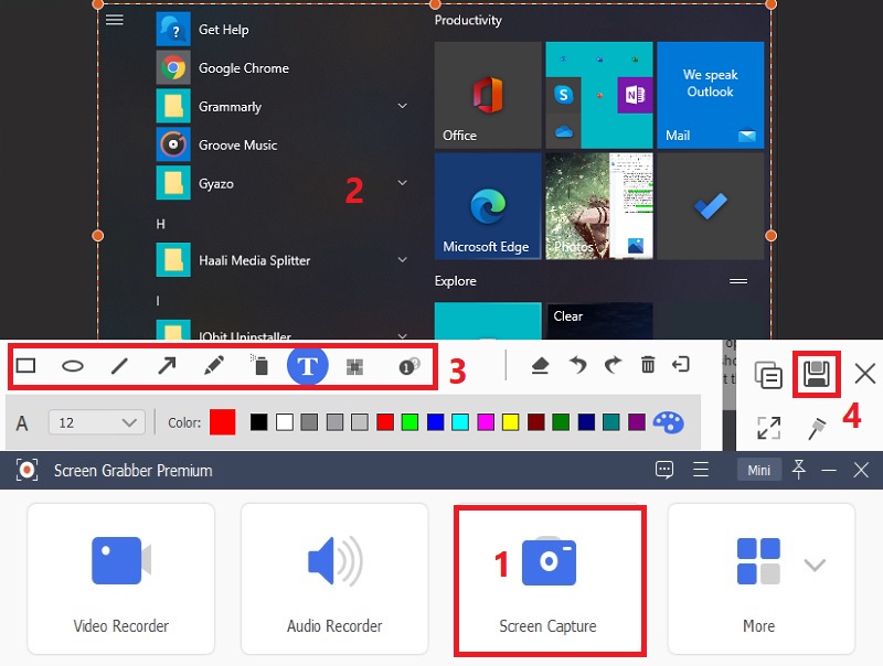 hit screen capture and drag the mouse to capture a cropped screenshot