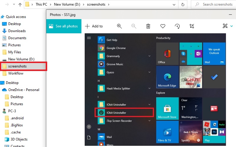 launch output folder and view the crop screenshot on windows