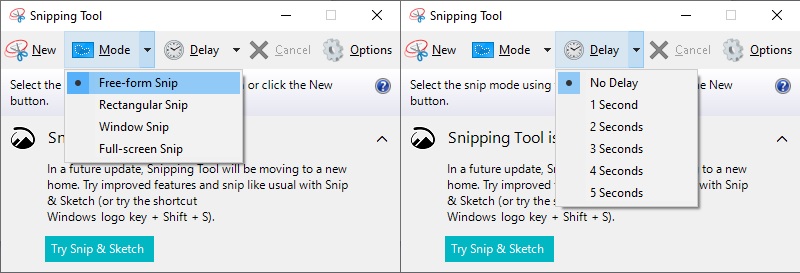 open the snipping tool and choose snip mode to take a cropped screenshot