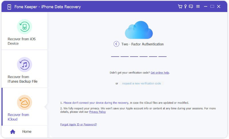 fonekeeper recover from icloud two factor authentication