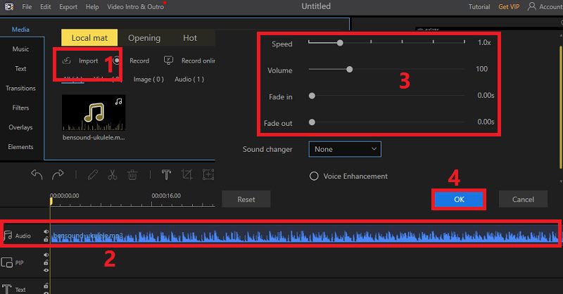 import audio and edit it on the timeline panel