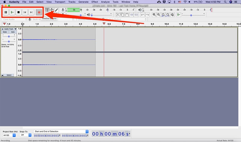 star to recording audio with audacity and end it from the recording bar