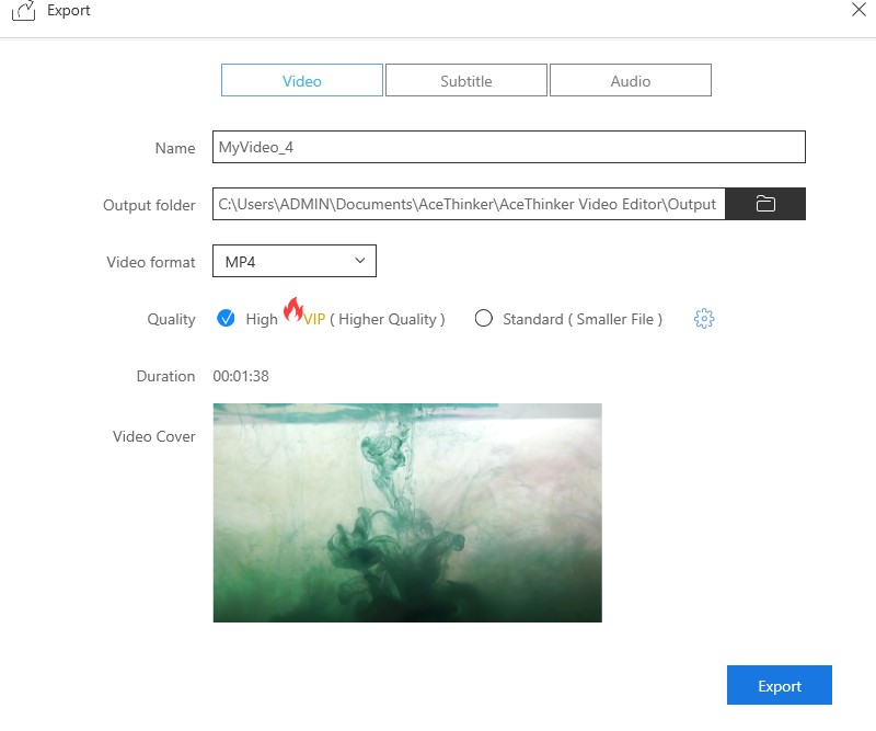 export reverse youtube video with acethinker video editor