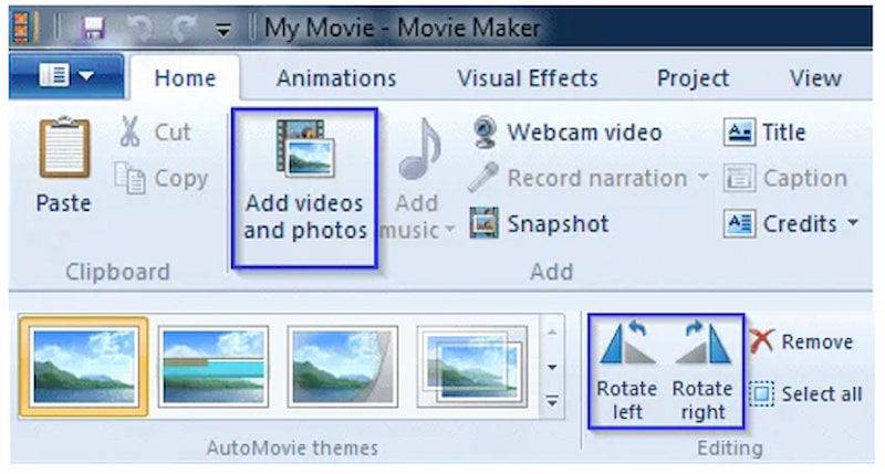 rotate video on window movie maker