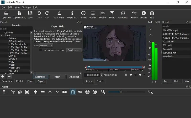 editar video en corte con navegaciones alrededor de la interfaz