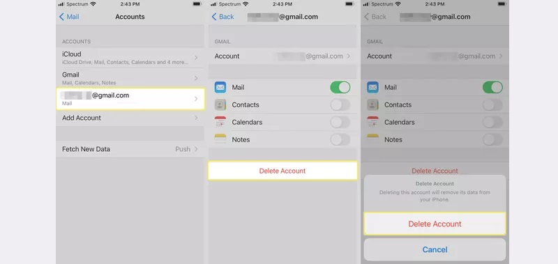 process on how to delete mail account on iphone