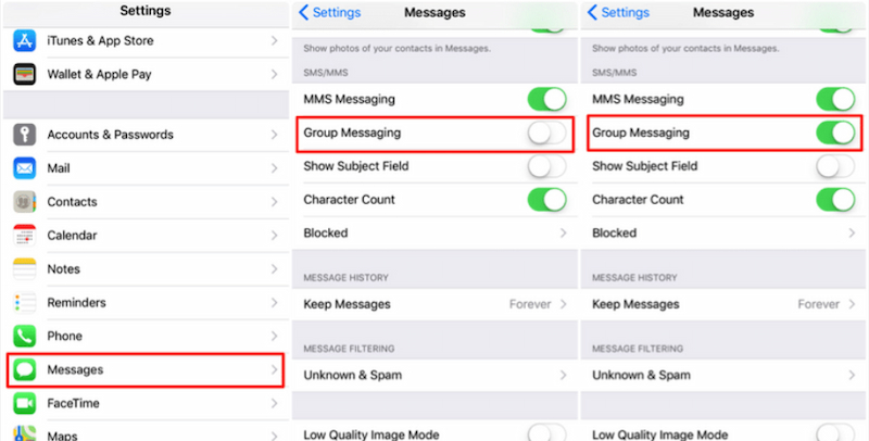 enable group message on settings