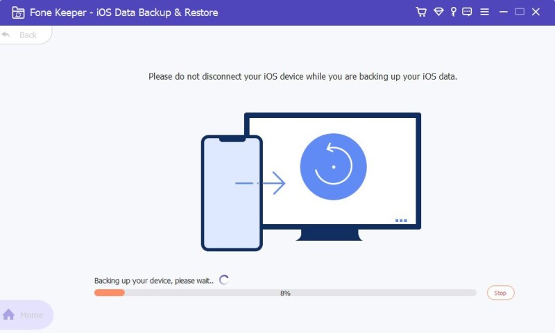 initiate the process to backup with ios data restore and backup