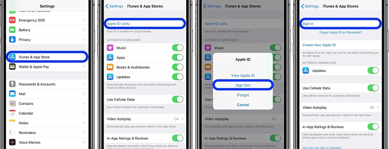 Remove the apple id from itunes and app stores