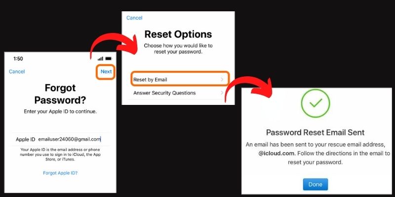 forgot password, choose reset options, then reset your password