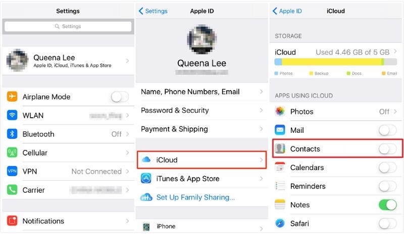 copia de seguridad de contactos de iphone usando icloud