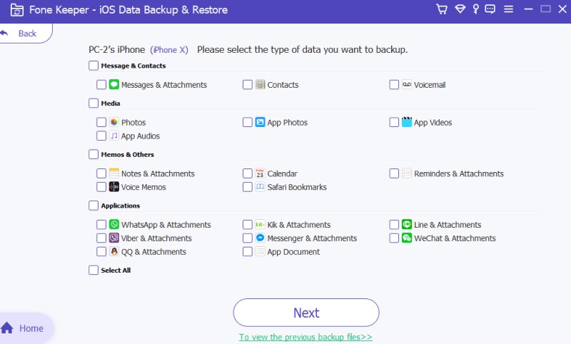 ios data backup and restore select your files