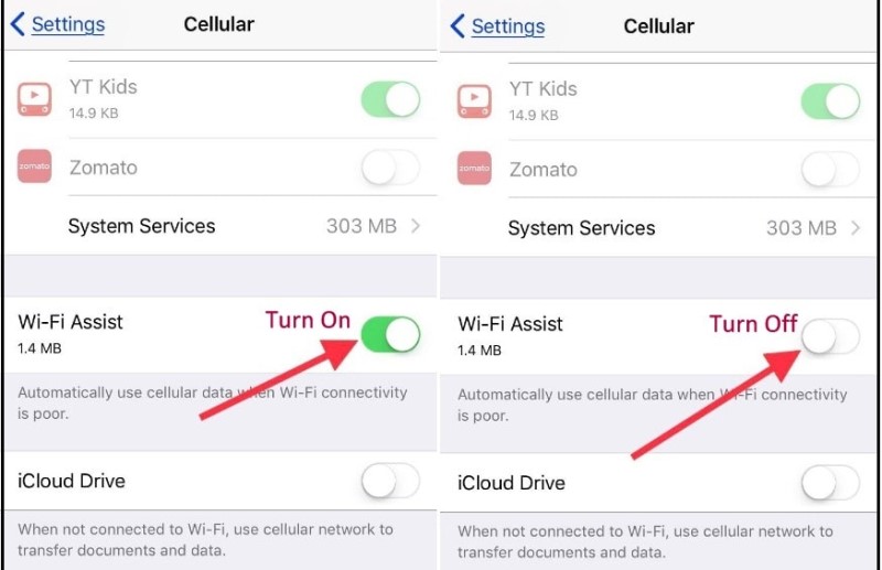 disable wifi assistant to fix icloud stuck