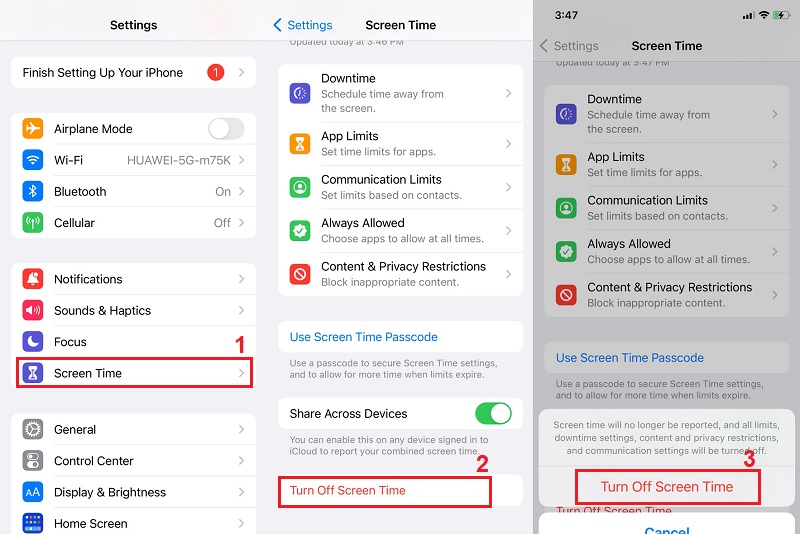 reparar la pantalla del iPhone que no responde mediante la desactivación del tiempo de pantalla
