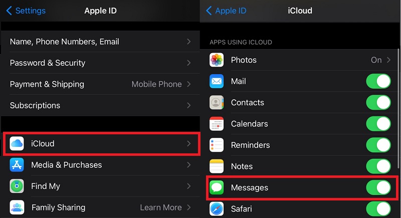 tap settings, click icloud, enable messages backup