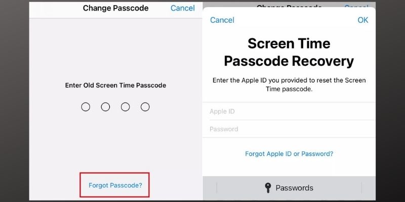 click forgot password, enter apple id and password