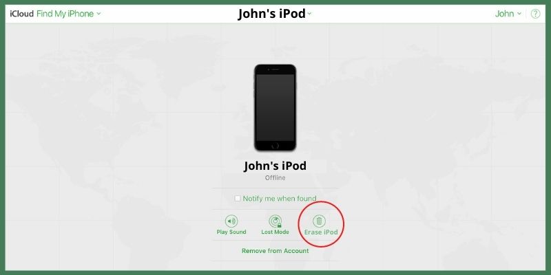 erase ipod via icloud