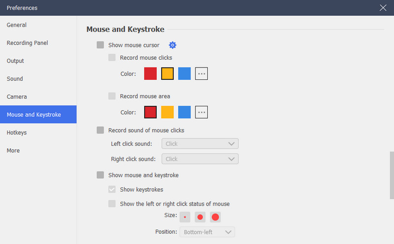 mouse and keystroke settings