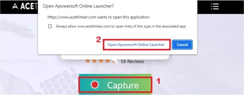 launch acethinker free online screen grabber