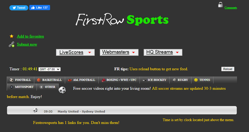 first row sports interface